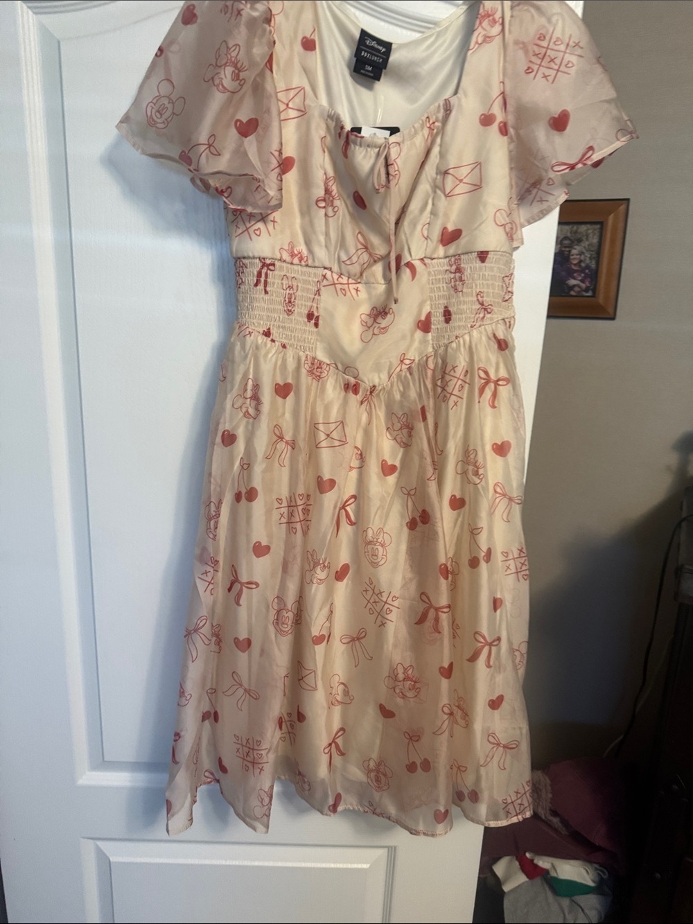 Disney Cream Midi Dress with Pink Motif Print